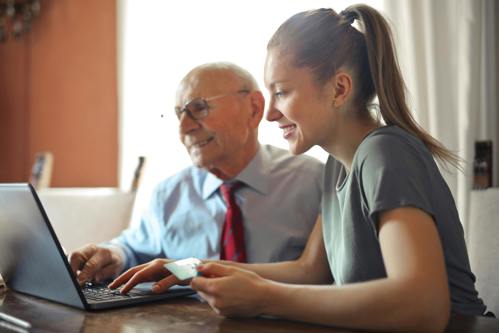 retired person at computer