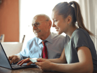 retired person at computer