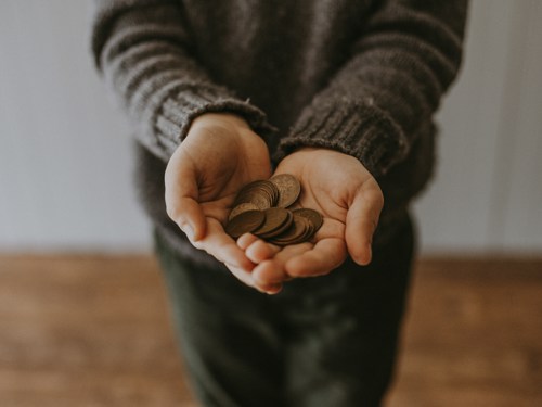 coin and hands